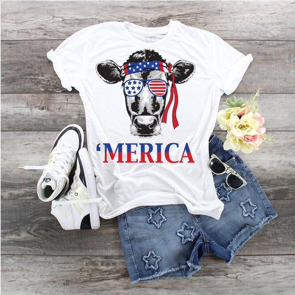 Patriotic Cow T-Shirt: 4th of July, Red White and Blue