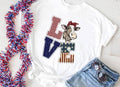Patriotic Cow LOVE T-Shirt: Red White Blue Farm Tee