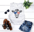 Patriotic Cow Tank Top: USA Flag Sunglasses, Flowy Bella Canvas