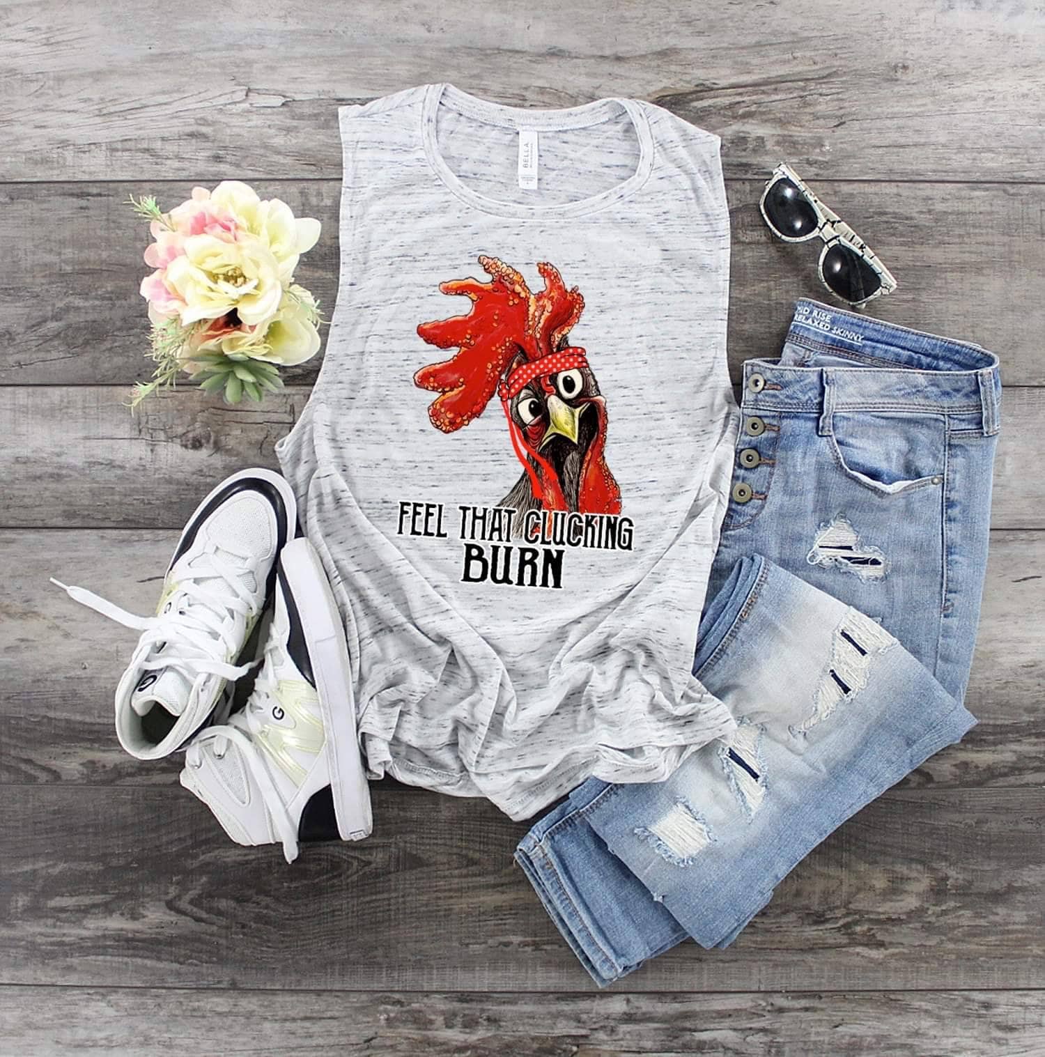 Funny Rooster Flowy Tank Top: Chicken Workout Shirt