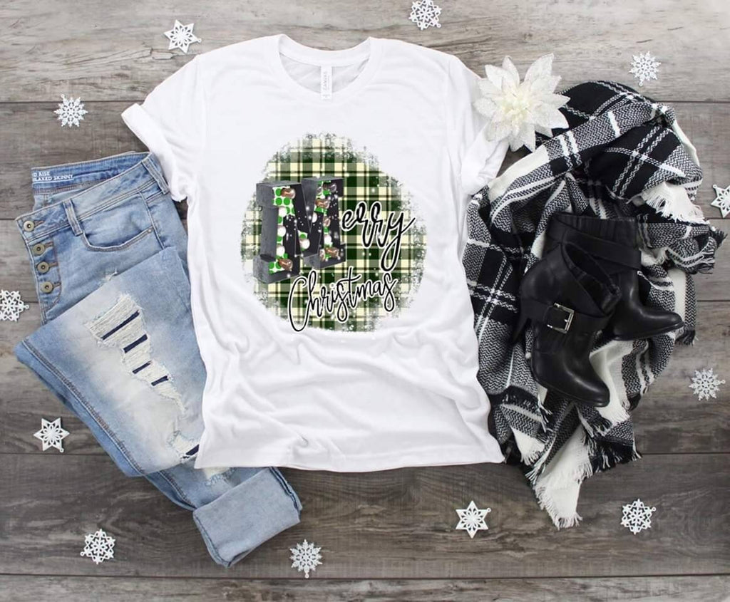 Christmas Merry Christmas Green Plaid design t-shirt