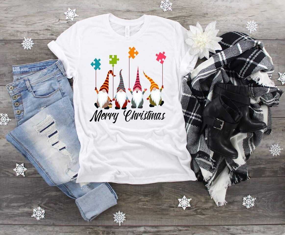 Christmas Autism Awareness Gnomes Shirt: Puzzle Balloons