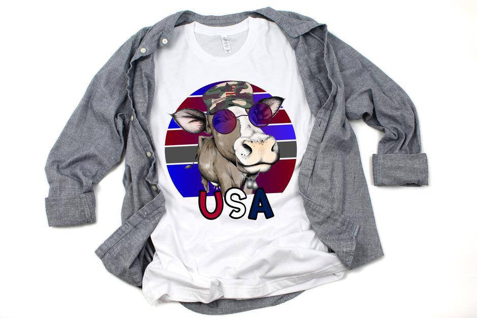 Patriotic Cow USA T-Shirt: Red White Blue, Farm Lover Gift