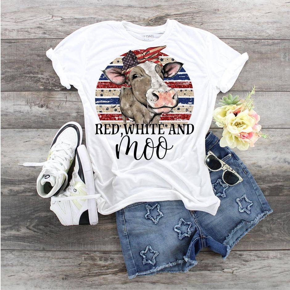 Cow 4th Of July Shirt: Patriotic Red White and Moo Tee