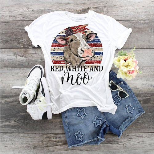 Cow 4th Of July Shirt: Patriotic Red White and Moo Tee