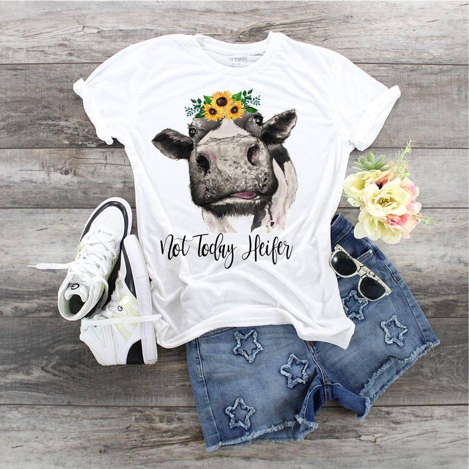 Not Today Heifer T-Shirt: Funny Cow with Sunflower, Sassy Graphic Tee