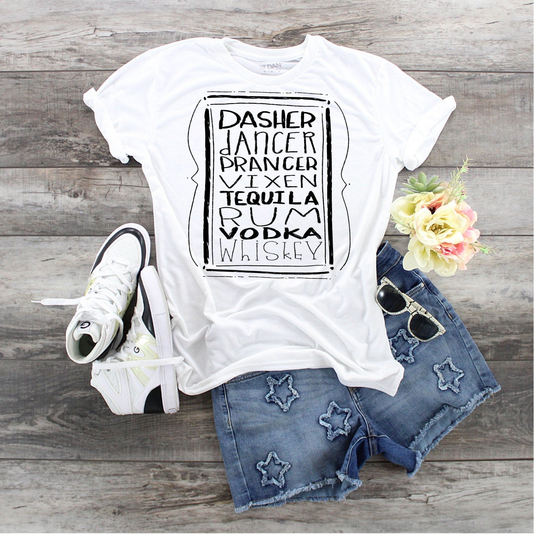 Funny Christmas Drinking T-Shirt: Dasher, Tequila, Vodka