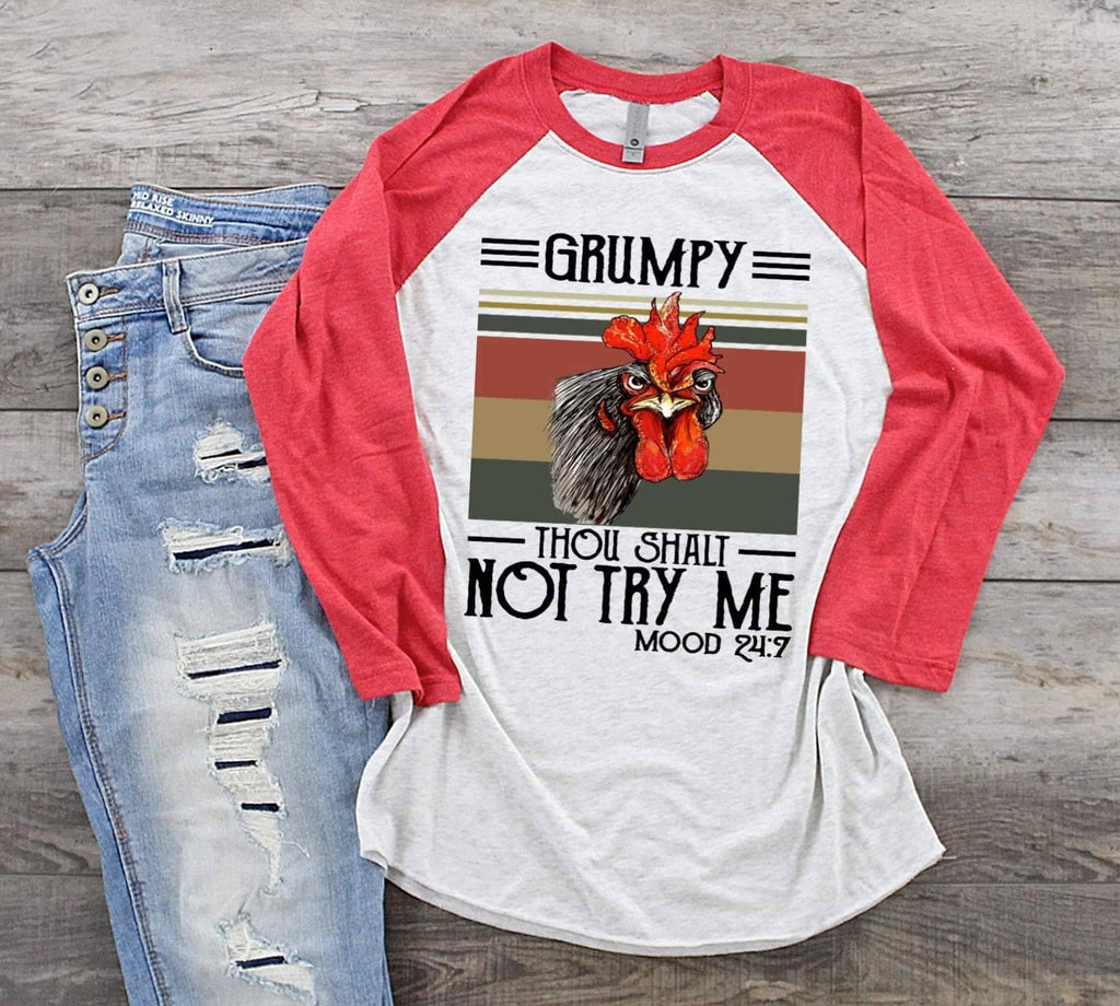 Grumpy Rooster Raglan: Funny Chicken Lover Shirt