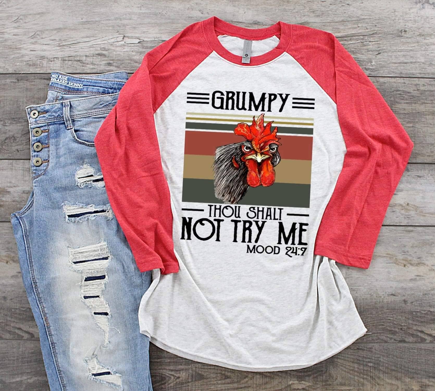 Grumpy Rooster Raglan: Funny Chicken Lover Shirt