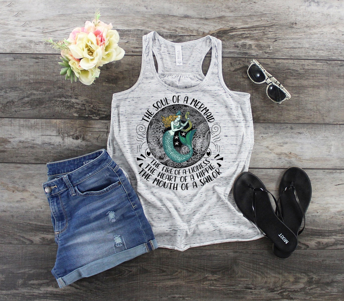 Soul of a Mermaid Racerback Tank, Bella Canvas Flowy Tank