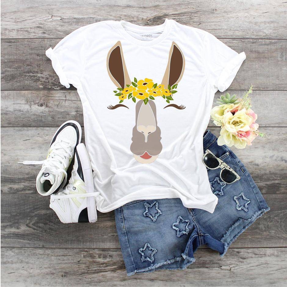 Llama Face Shirt with Yellow Flowers