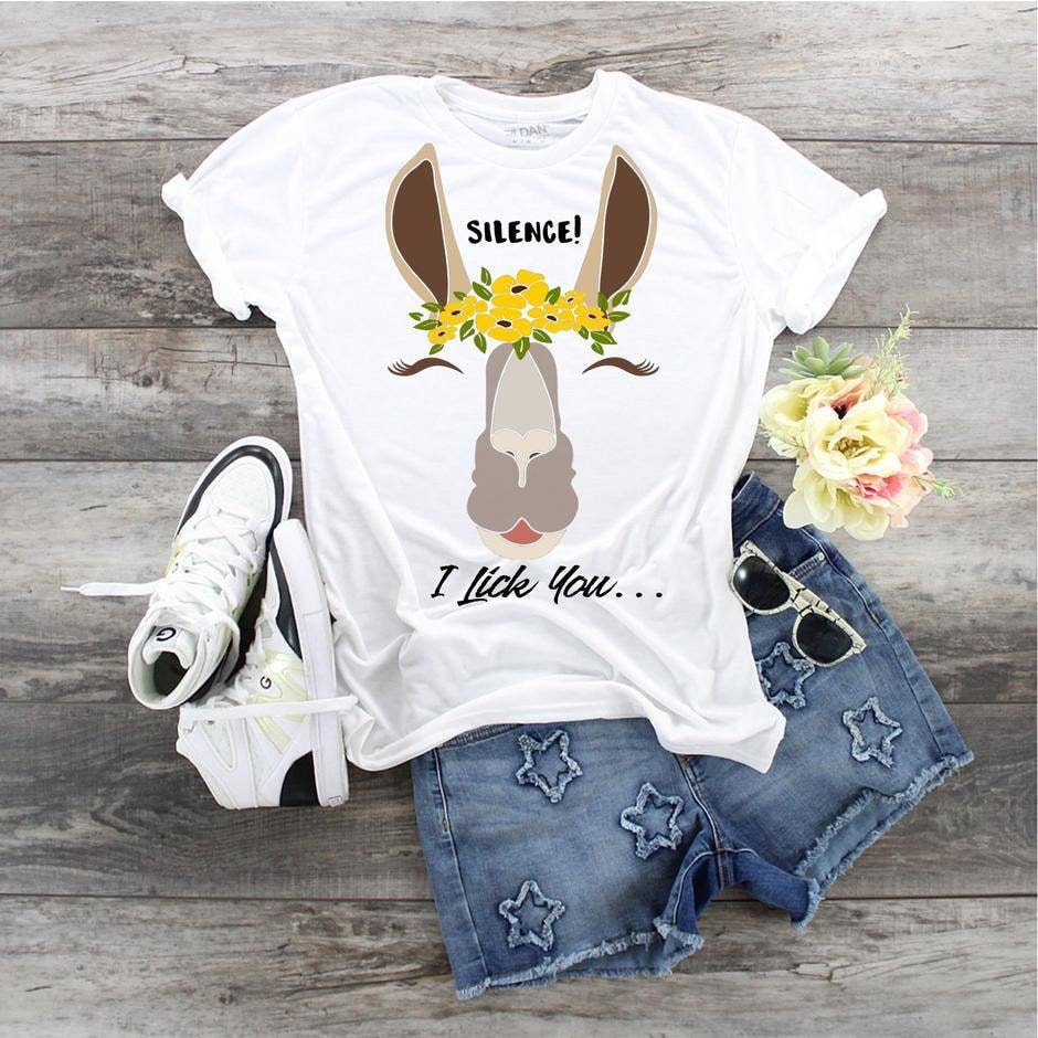 Llama Face with Flowers T-Shirt: Silence I Lick You, Llama Lovers Shirt