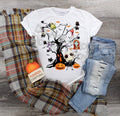 Fall Halloween Scary Tree Familiar Faces design t-shirt