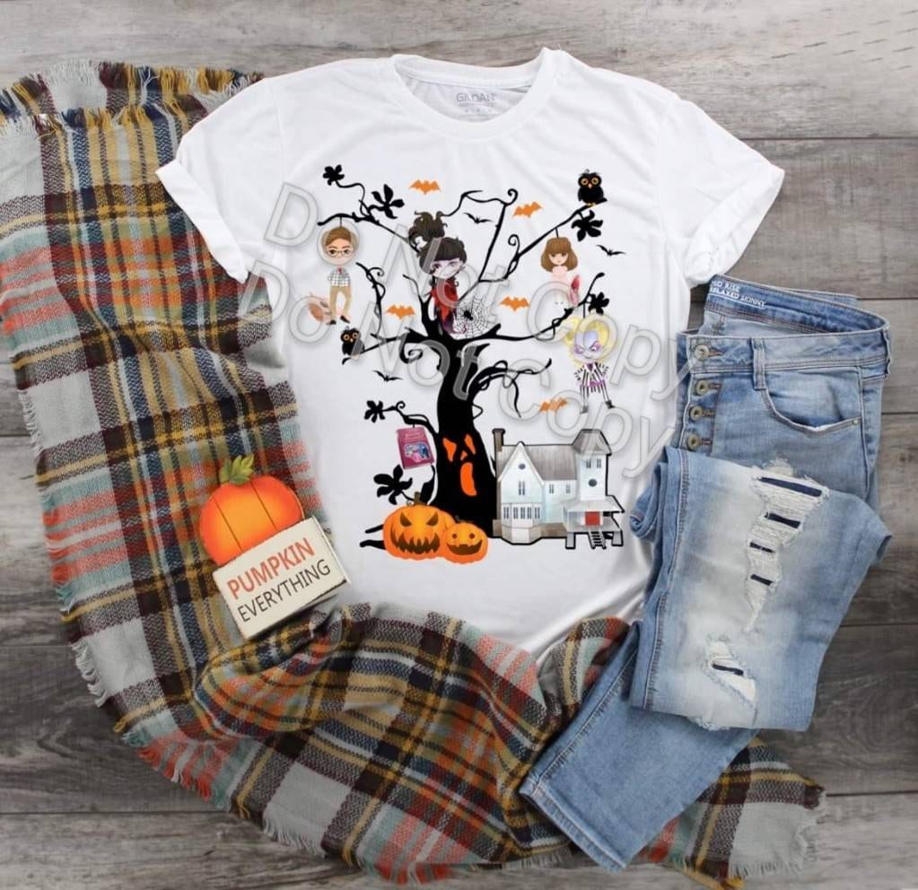 Spooky Faces Halloween Tree Tee, Scary Fall Design