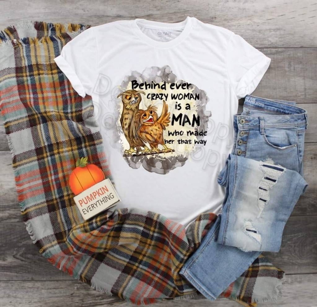 Crazy Woman Owl Graphic Tee - Bella Canvas Unisex T-Shirt