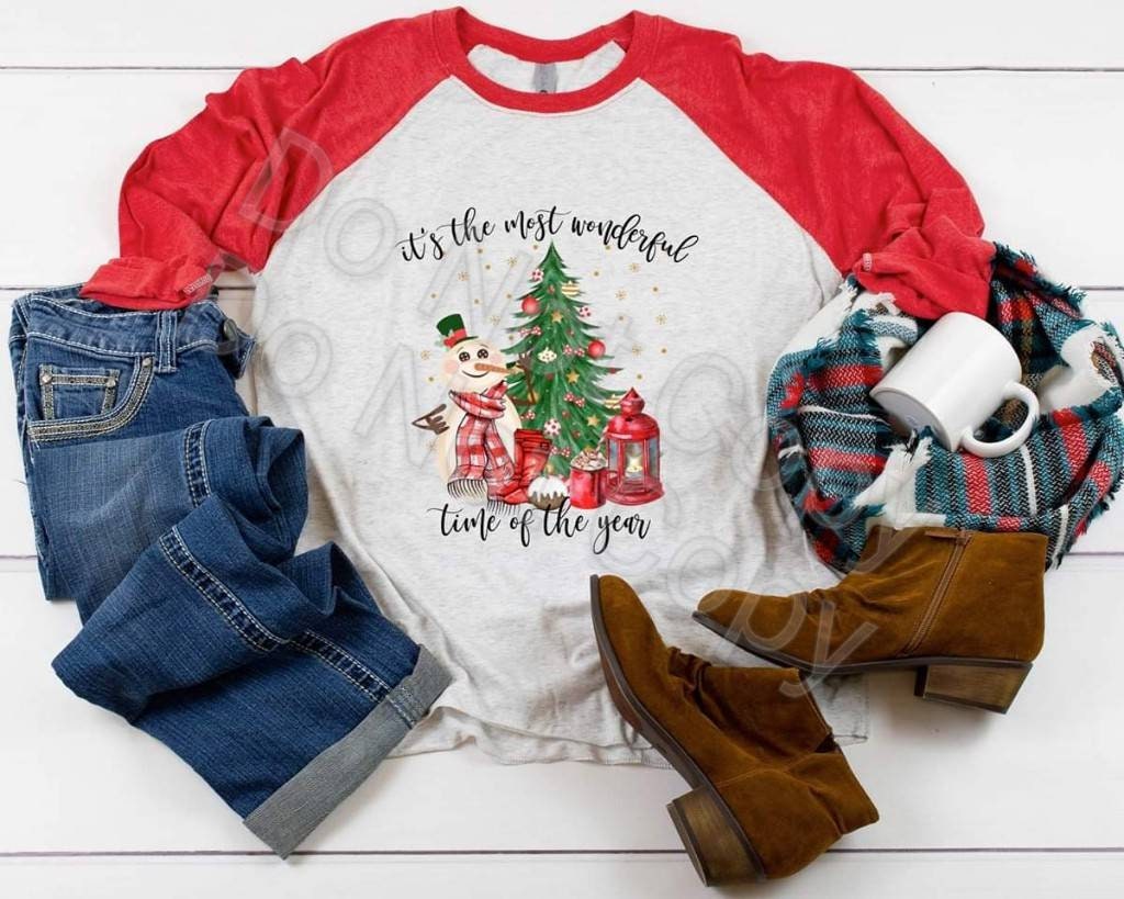 Christmas Snowman Raglan: Time of Year Tree Design