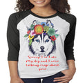Dog Talking Crap Raglan: Husky with Flowers