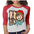 Christmas Leopard Print Raglan, Ho Ho Ho Design