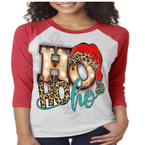 Christmas Leopard Print Raglan, Ho Ho Ho Design