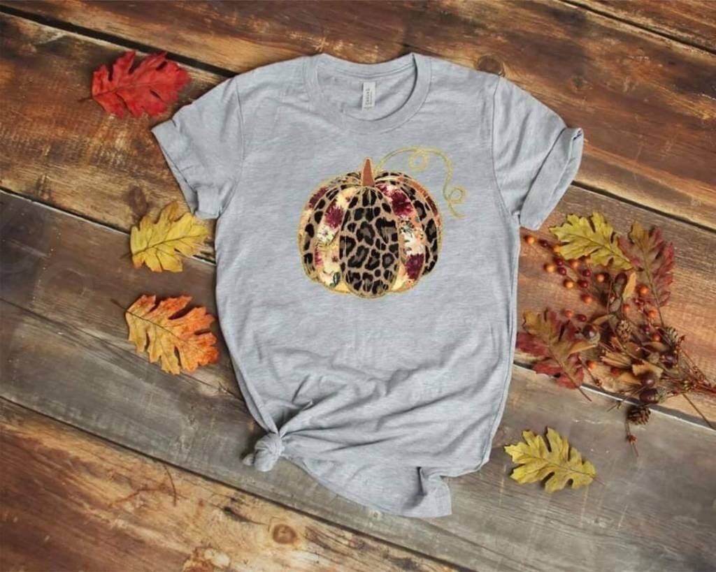 Leopard Pumpkin Patch T-Shirt: Floral Fall Design