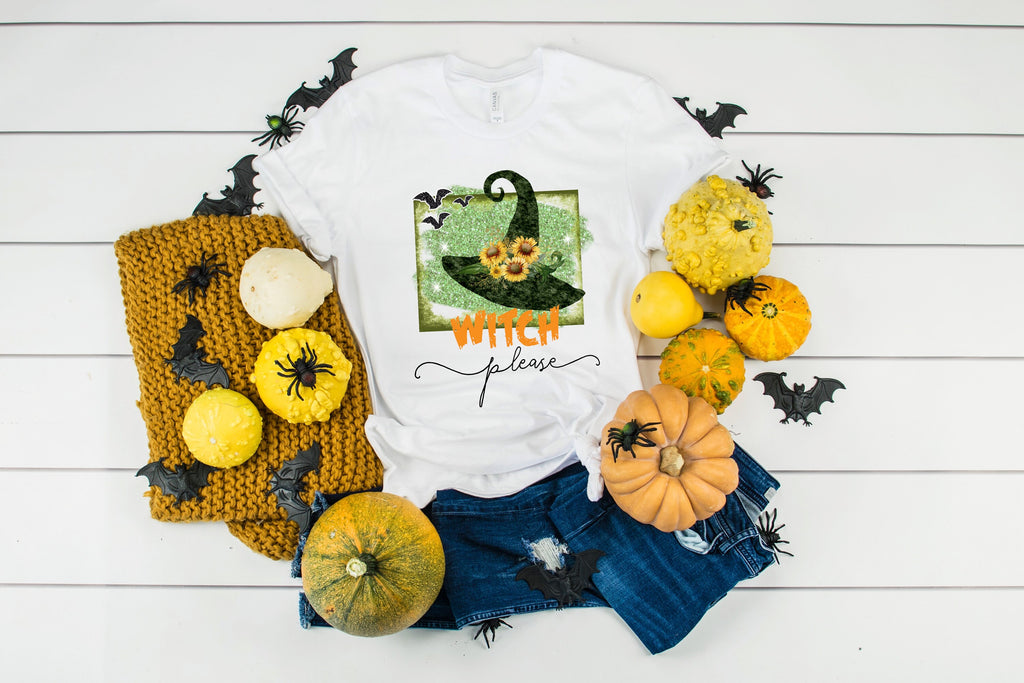 Witch Please Sunflower Witch Hat T-Shirt: Halloween Bats Design