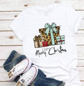 Merry Christmas in Leopard Wrapped Gifts design t-shirt