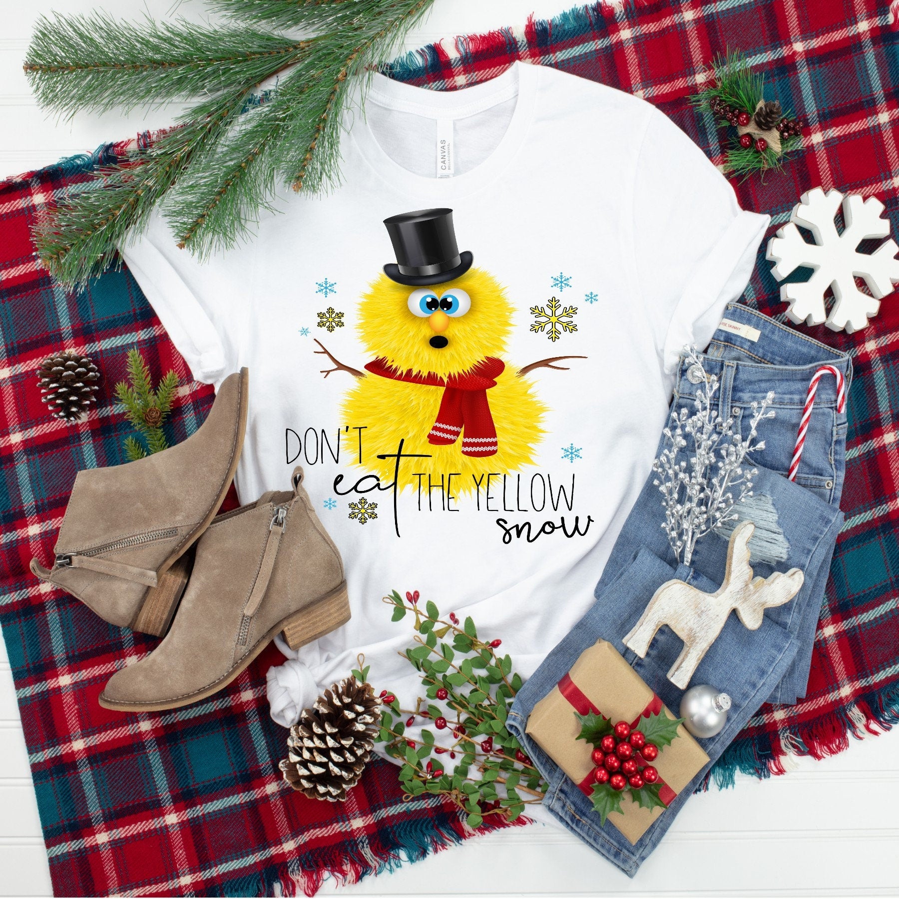 Christmas Winter Oh NO Don't Eat The Yellow Snow Snowman design t-shirt
