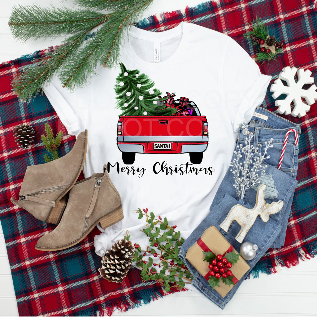 Merry Christmas Red Truck T-Shirt: Festive Holiday Tee