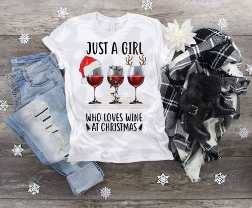 Christmas Just A Girl That Loves Wine at Christmas Time design t-shirt
