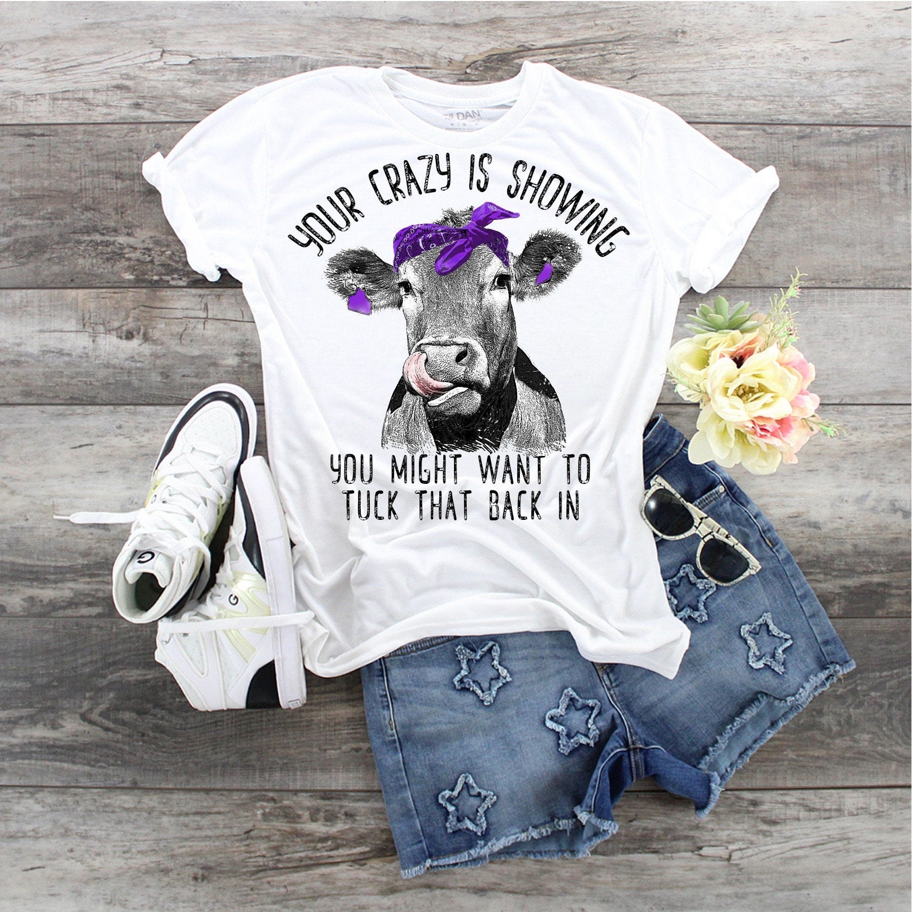 You’re Crazy Is Showing , Cow Shirt: Purple Bandana, Farm Lover Tee