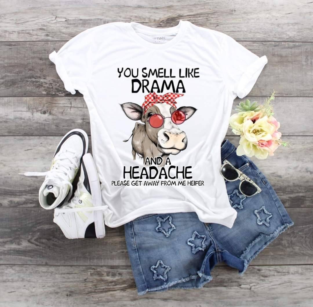 Cow Drama Headache T-Shirt: Red Bandana Sunglasses Heifer Tee