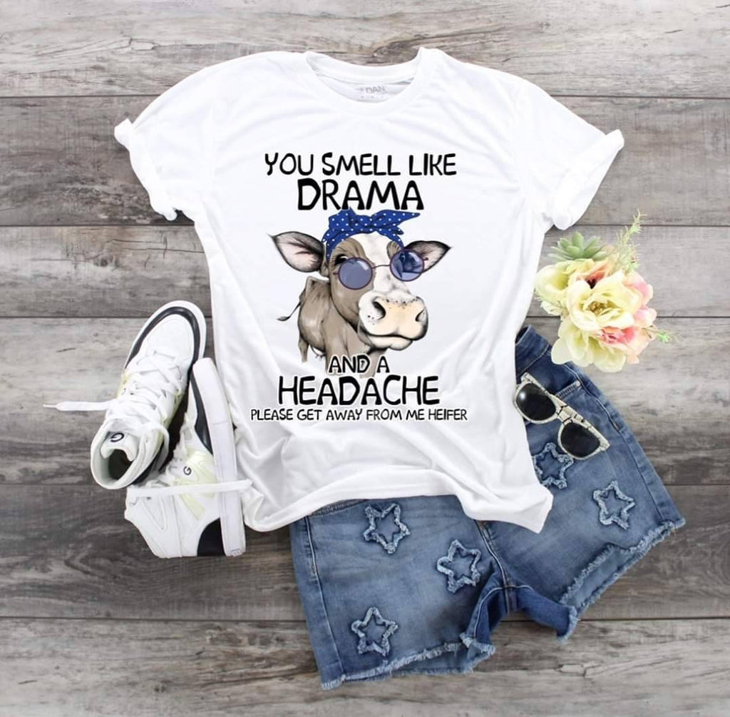 Funny Cow Drama Headache Shirt: Blue Bandana & Sunglasses