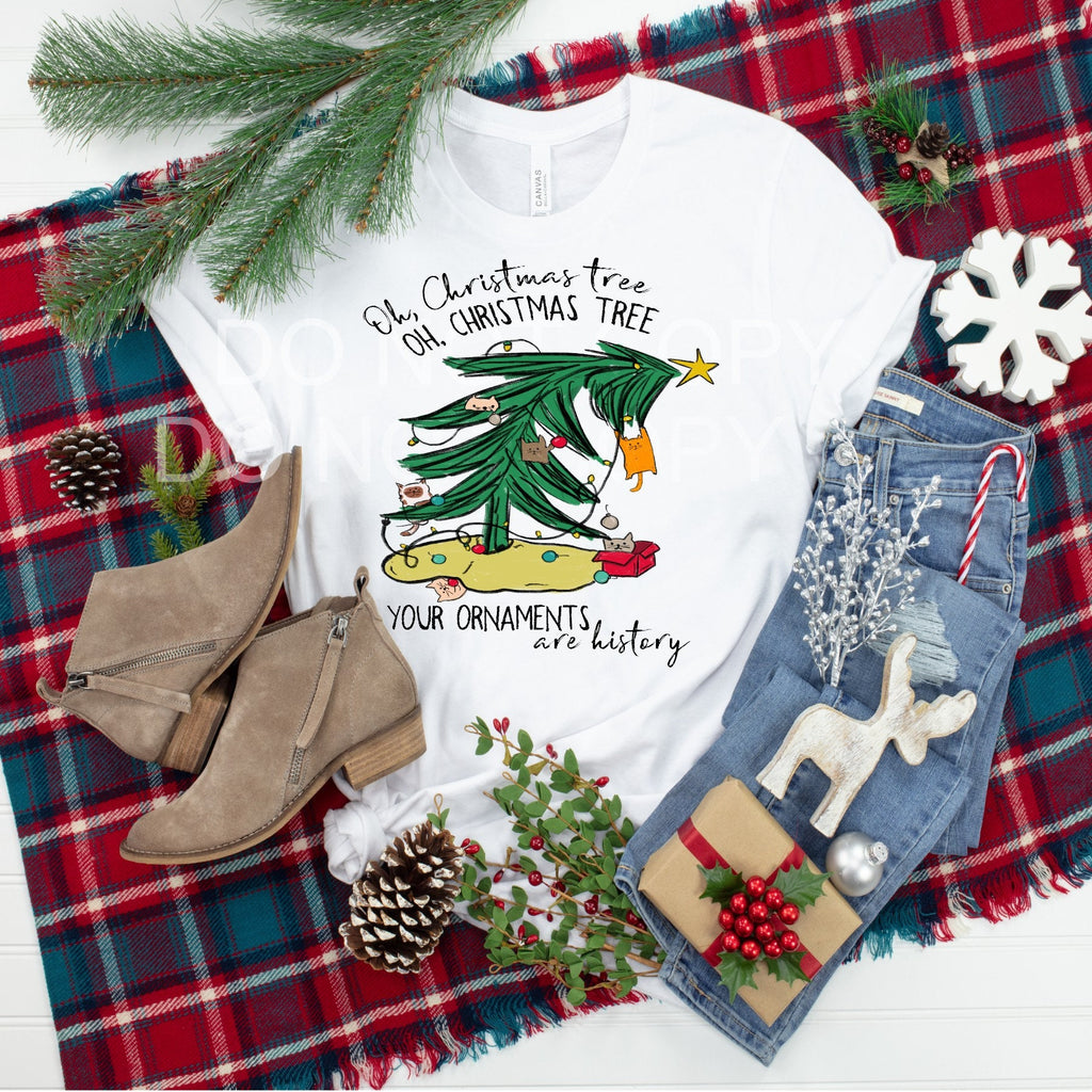 Funny Cat Christmas Tree Shirt: Kitty Ornament Mayhem