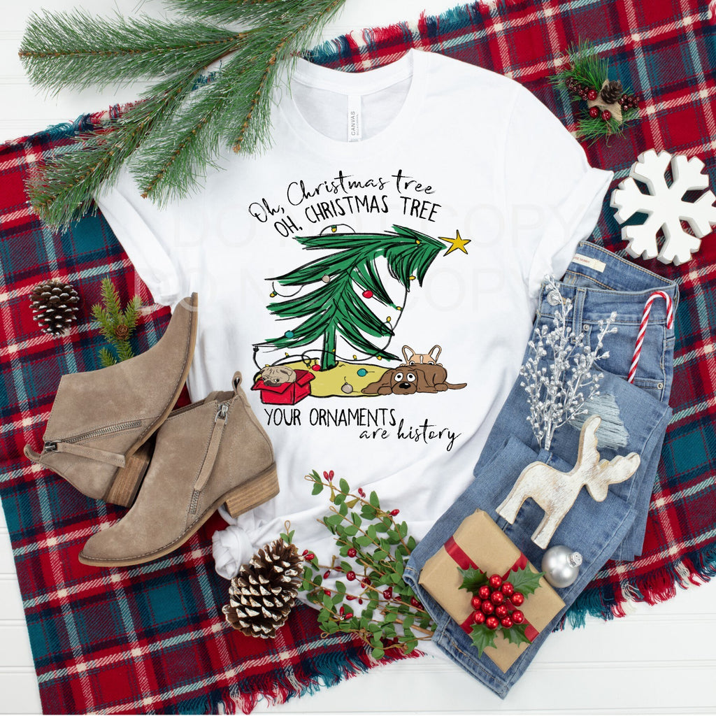 Dogs Christmas Tree T-Shirt: Ornament History Design