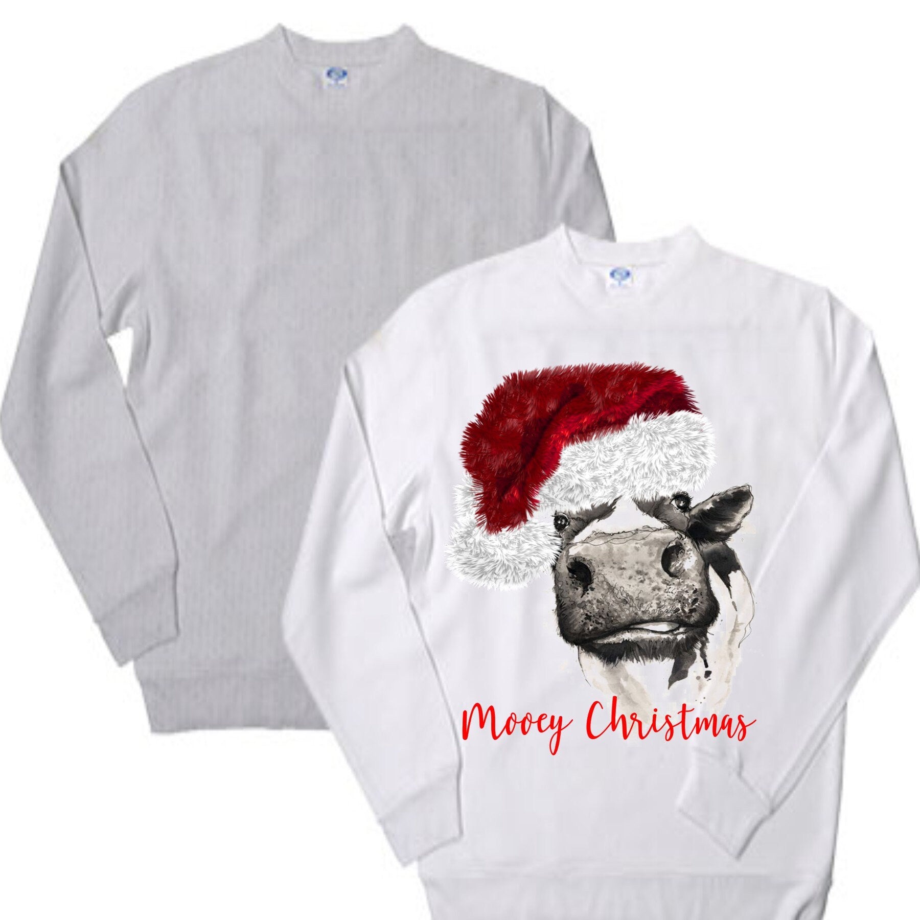 Mooey Christmas Cow Sweatshirt, Santa Cow Xmas Crewneck