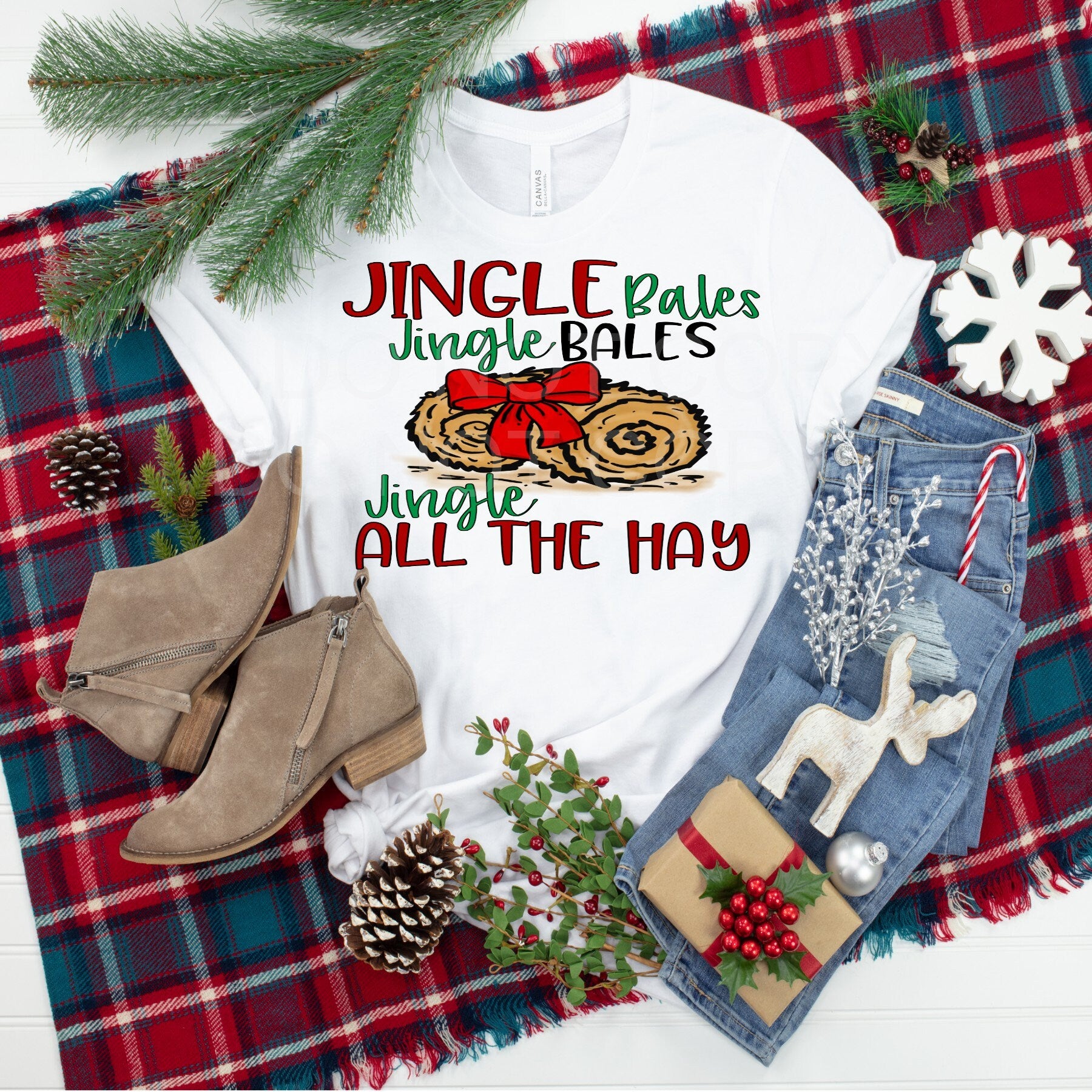 Jingle Bales Christmas Tee: Funny Farm Horse Shirt