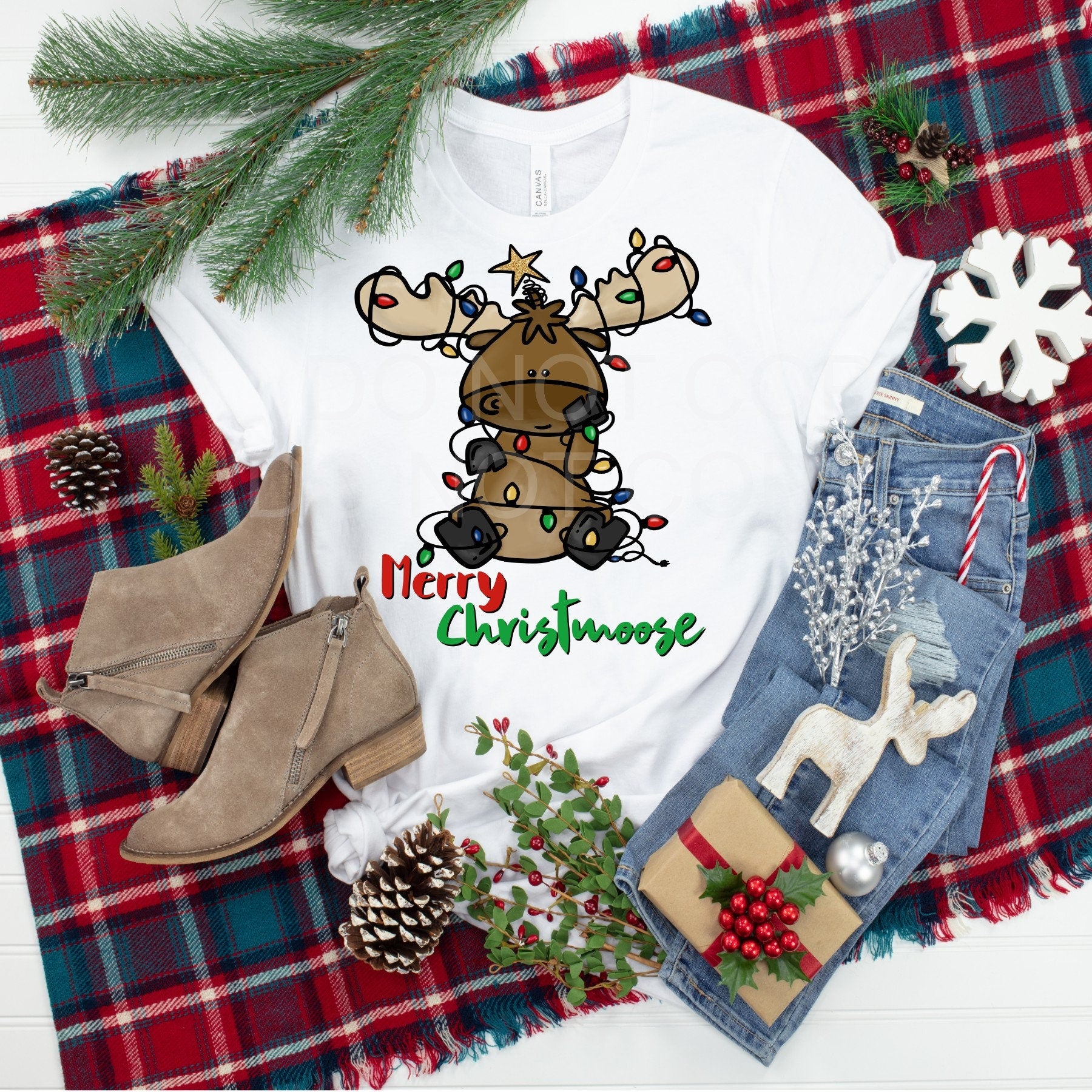 Merry Christmoose T-Shirt, Moose Christmas Lights, Moose Lover