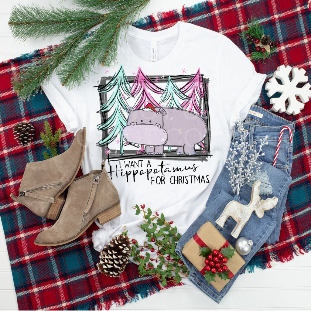 Pink Hippo Christmas Shirt: Funny Holiday Tee for Animal Lovers