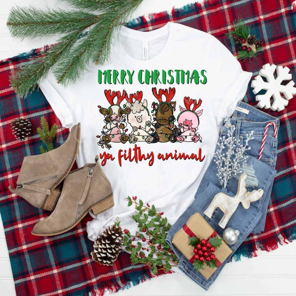 Merry Christmas Ya Filthy Animal Tee, Farm Animals Christmas T-Shirt