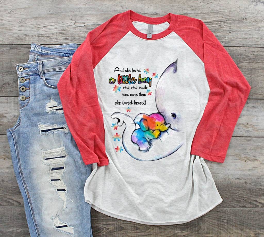 Autism Awareness Raglan: Elephant 'She Loved A Little Boy' Tee