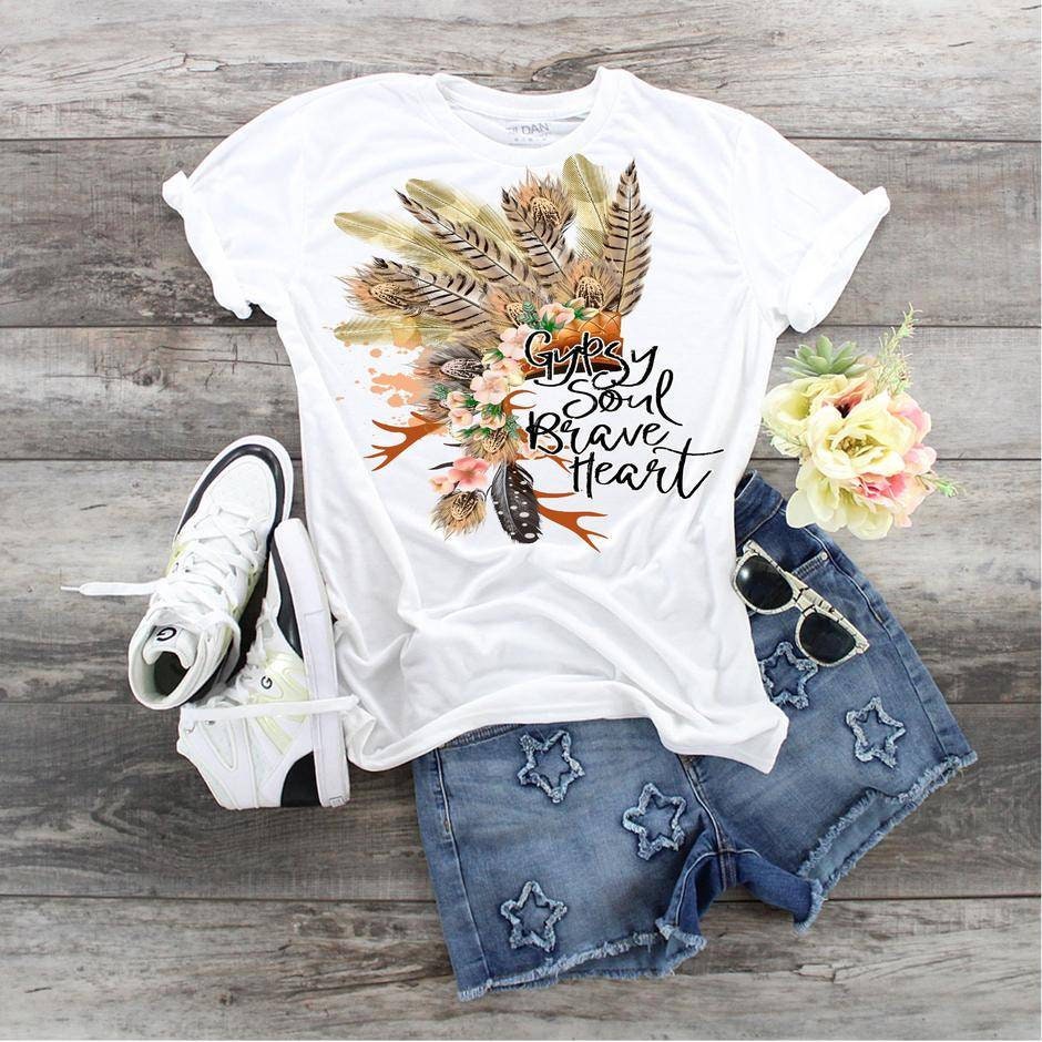 Boho Feather Headdress Shirt, Gypsy Soul Graphic Tee