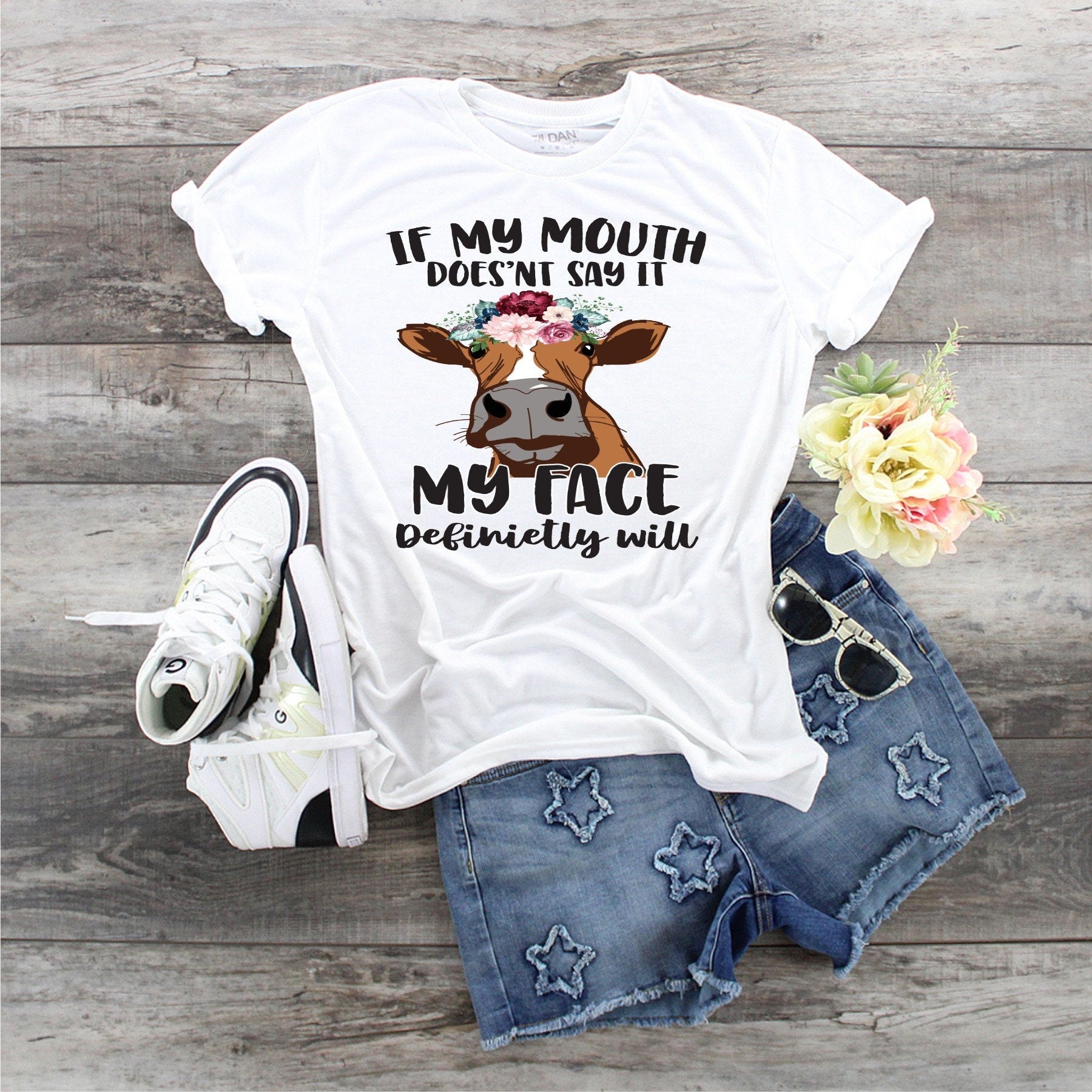 Funny Cow Face Graphic Tee - Sarcastic Bella Canvas Shirt