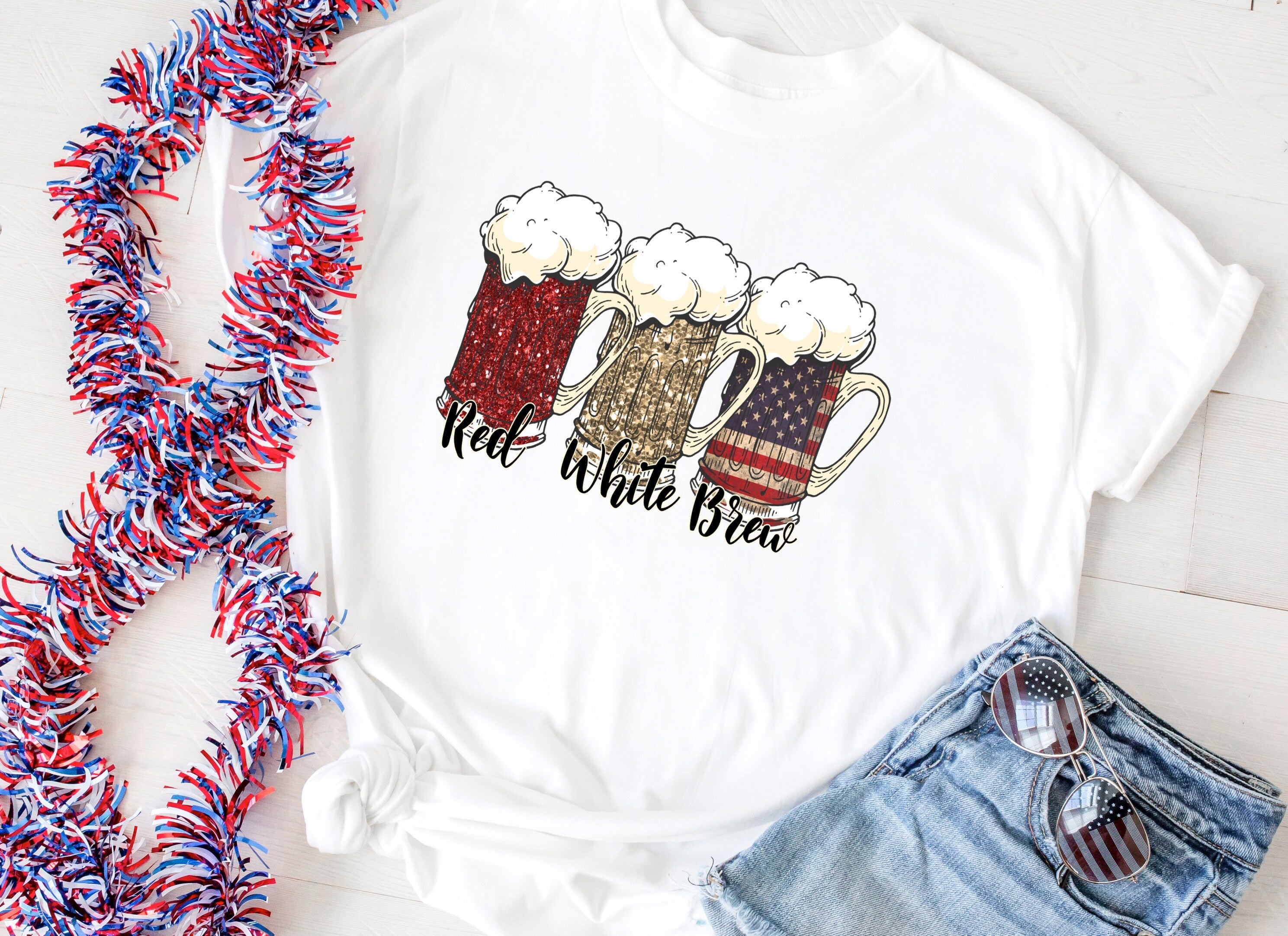 Red White Brew T-Shirt: Patriotic Beer Mugs, 4th of July