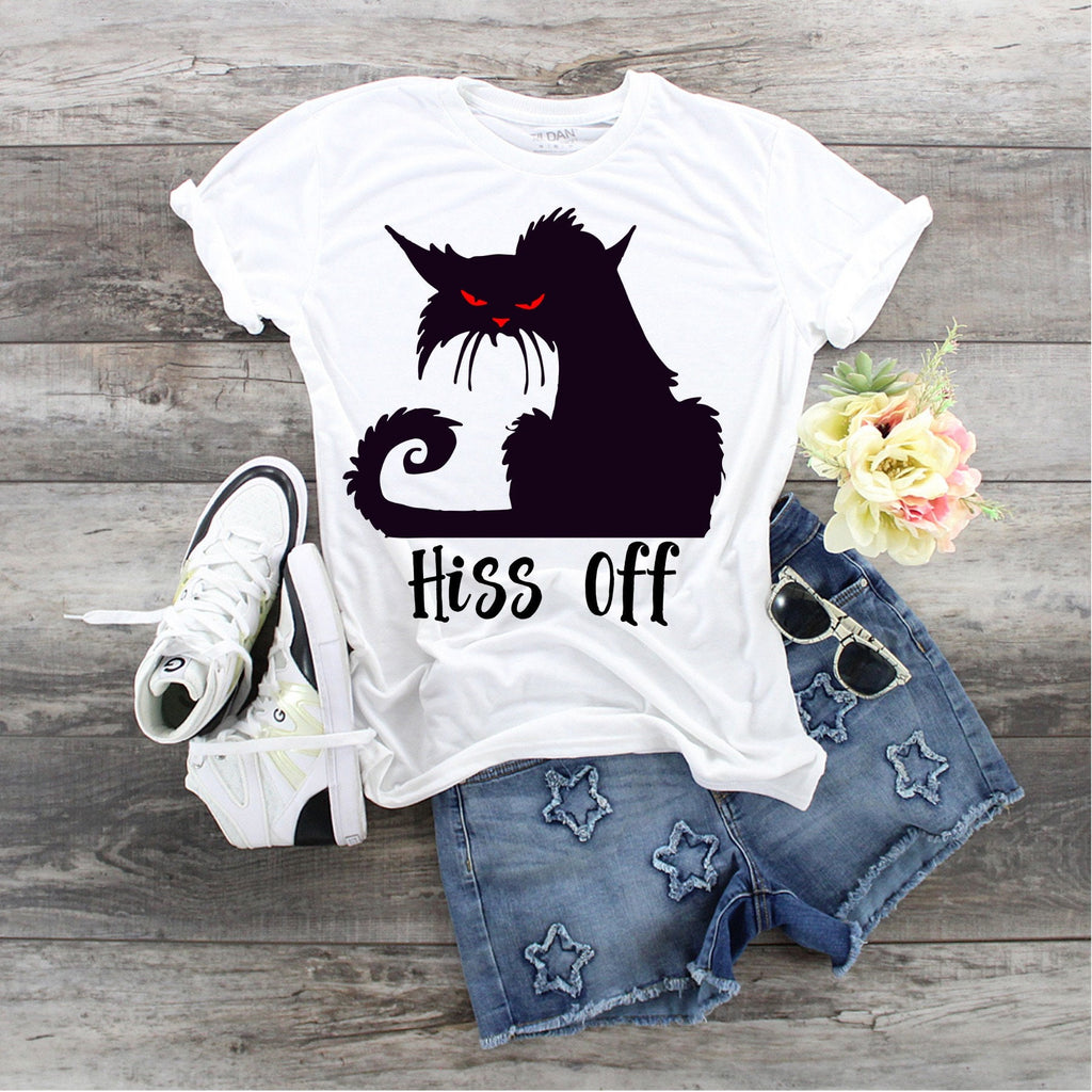 Hiss Off Black Cat T-Shirt: Angry Kitty Tee