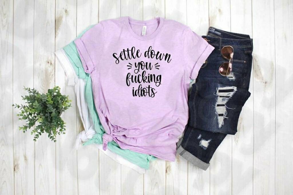 Settle Down You F'ing Idiots design shirt Bella Canvas t-shirt, Sarcastic tee, Funny shirt,