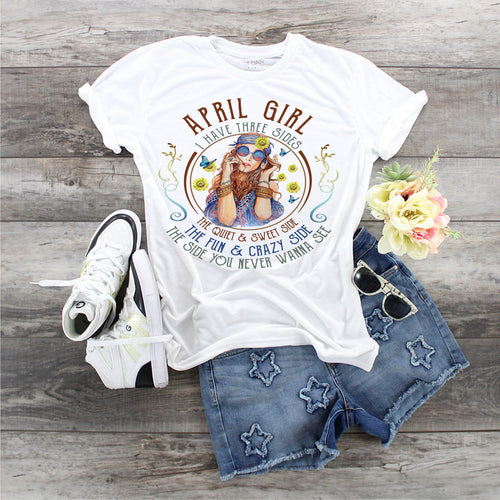 April Girl Birthday Shirt: Three Sides, Zodiac Bella Canvas Tee