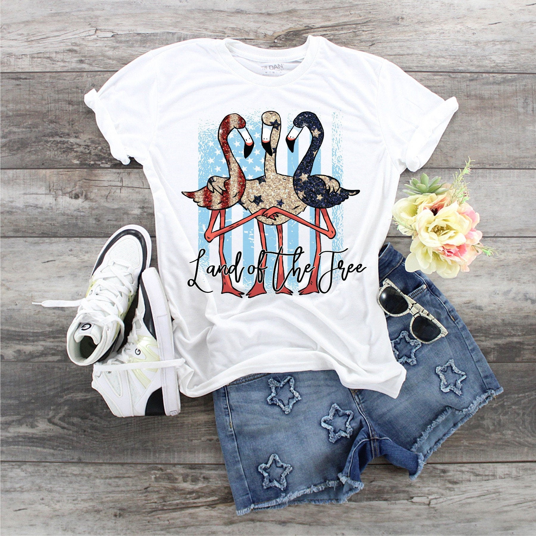 Red White Blue Flamingo 4th of July Shirt