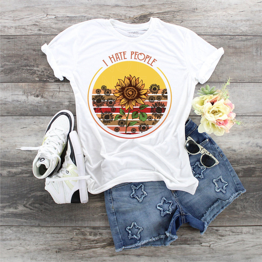 I Hate People t-shirt, Sunflowers in Red,