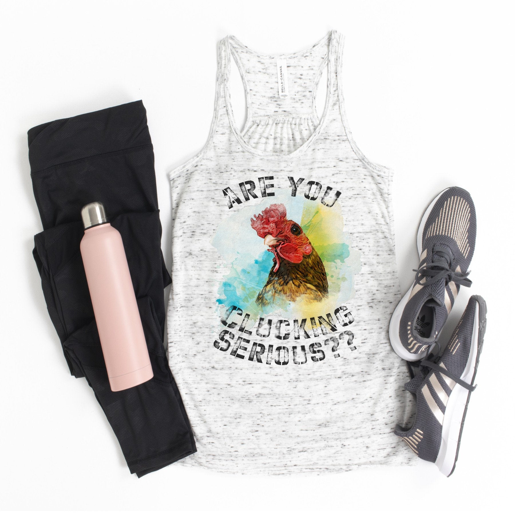 Are You Clucking Serious, Funny Chicken Graphic Tank Top - Bella Canvas Flowy Racerback