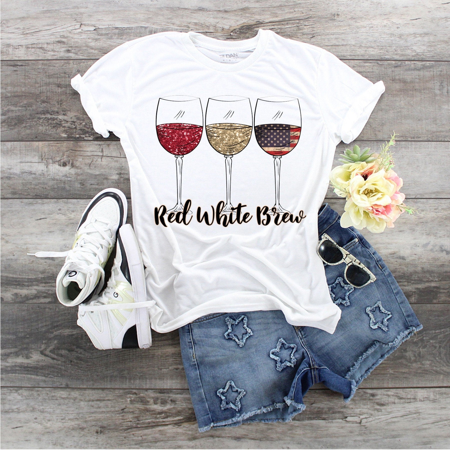 Red White Brew Wine Shirt: Patriotic 4th of July Tee